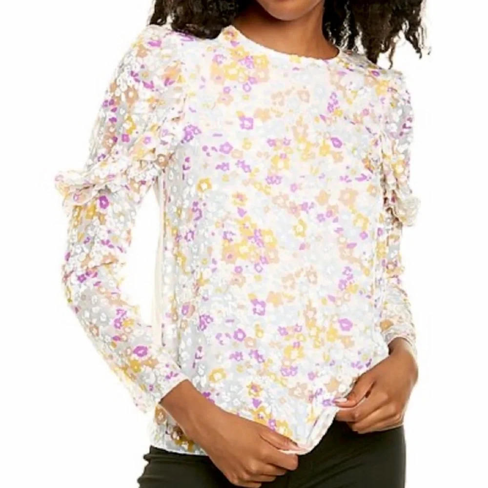 SEE BY CHLOÉ • Multi Floral Velvet Burnout Ruffle Long Sleeve Silk Blouse, 2 - Picture 10 of 16